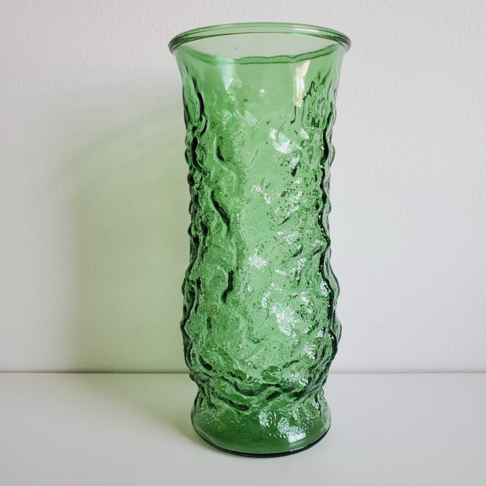 Emerald Green Crinkle Glass Vase E.o. Brody Co. Cleveland‎ Mcm Vtg